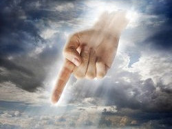 Finger of God pointing down from heaven