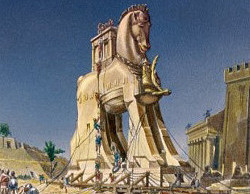Trojan horse entering gates of city