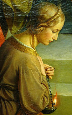 Wise virgin with lamp lit