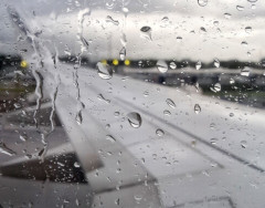 View of rain thru plane window