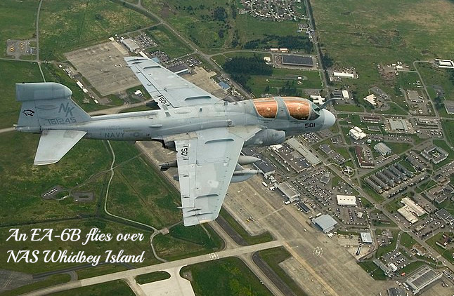 An EA-6B flying over NAS Whidbey Island